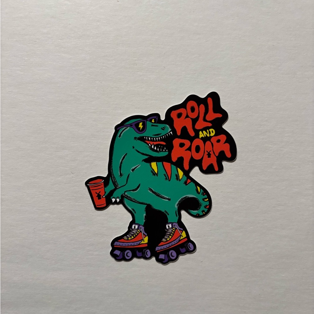 Dutch Bros Green Dinosaur on Roller Skates Sticker